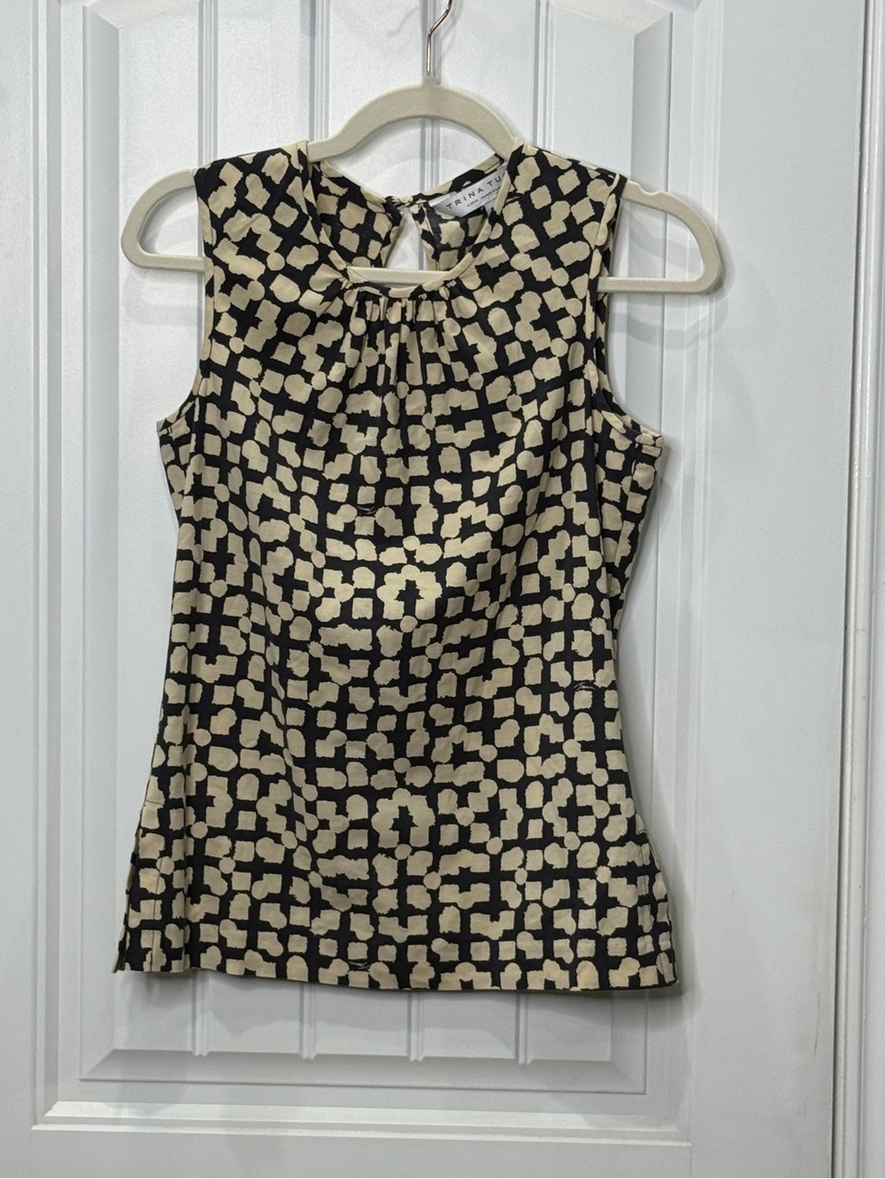 Trina Turk Cotton Silk Abstract Print Sleeveless Blouse Petite P EUC